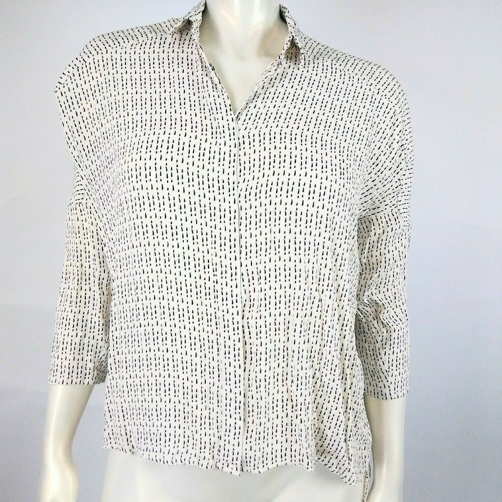 ZARA BASIC Small Button Down Shirt Black White Minimalist Office Workwear